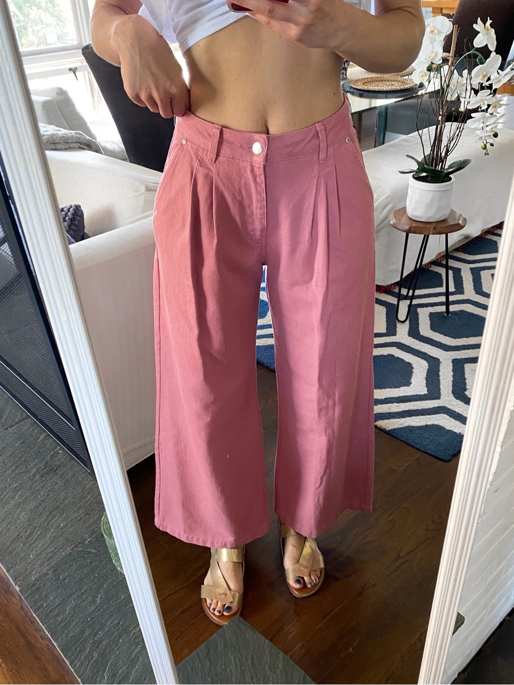 ZARA Mauve Mid Rise Wide Leg Pleated Denim Jeans! 🎀